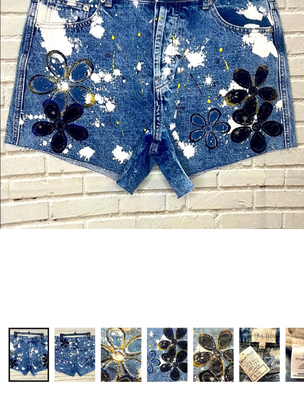 Oli & Hali Blue Jean Shorts with Distressed Hem and Floral Design. Like new.